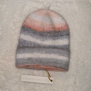 House of Harlow 1960 Beanie - Pink, Gray, and White